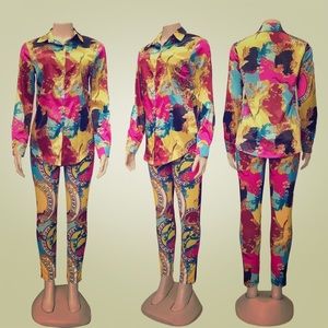 Two Piece Baroque Style Multicolored Pantsuit
